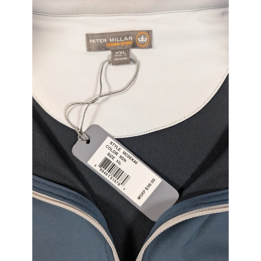 Peter Millar Crown Sport Mens XXL Blue Quarter Zip Pullover MC0EK40 NEW